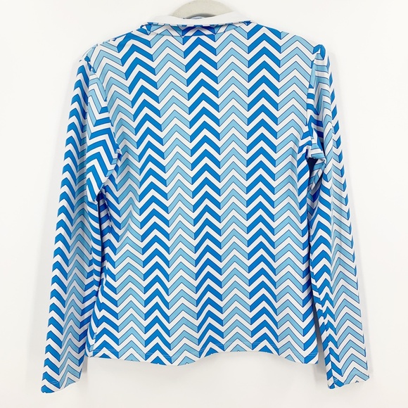 J. McLaughlin Catalina Cloth  Geometric Print 1/4 Zip Pullover Blue & Wh… - Picture 2 of 9